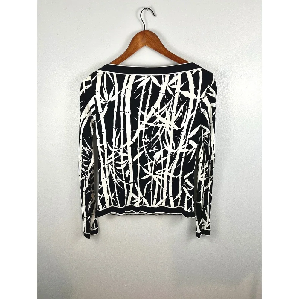 Michael Kors Bamboo Print Boat Neck Top Black White Long Sleeve Made‎ in Italy 4